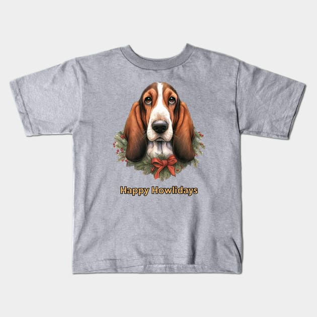 Happy Howlidays - Basset Hound Kids T-Shirt by ZogDog Pro